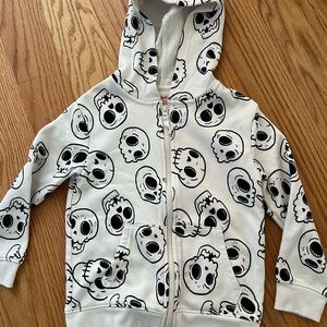 Cat & Jack White Zip Hoodie with Black Skull Pattern